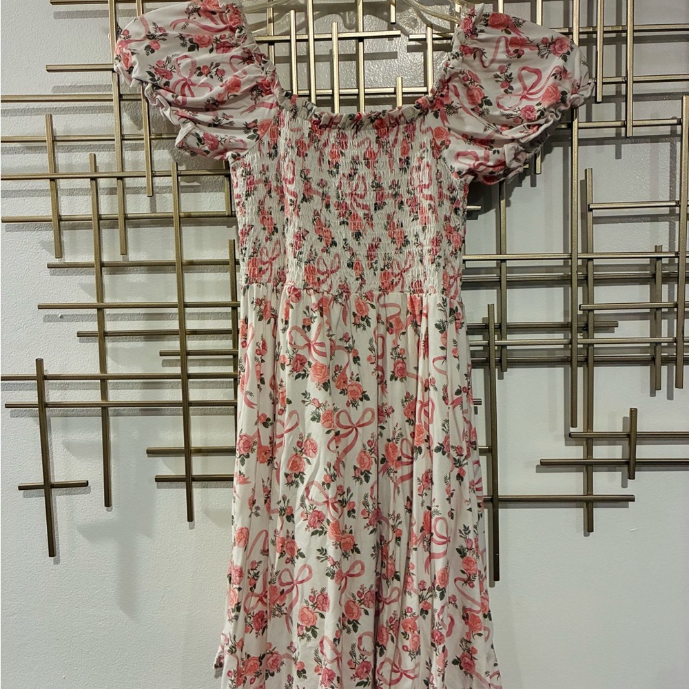 Angel Dear Pink Floral Puff Sleeve Dress